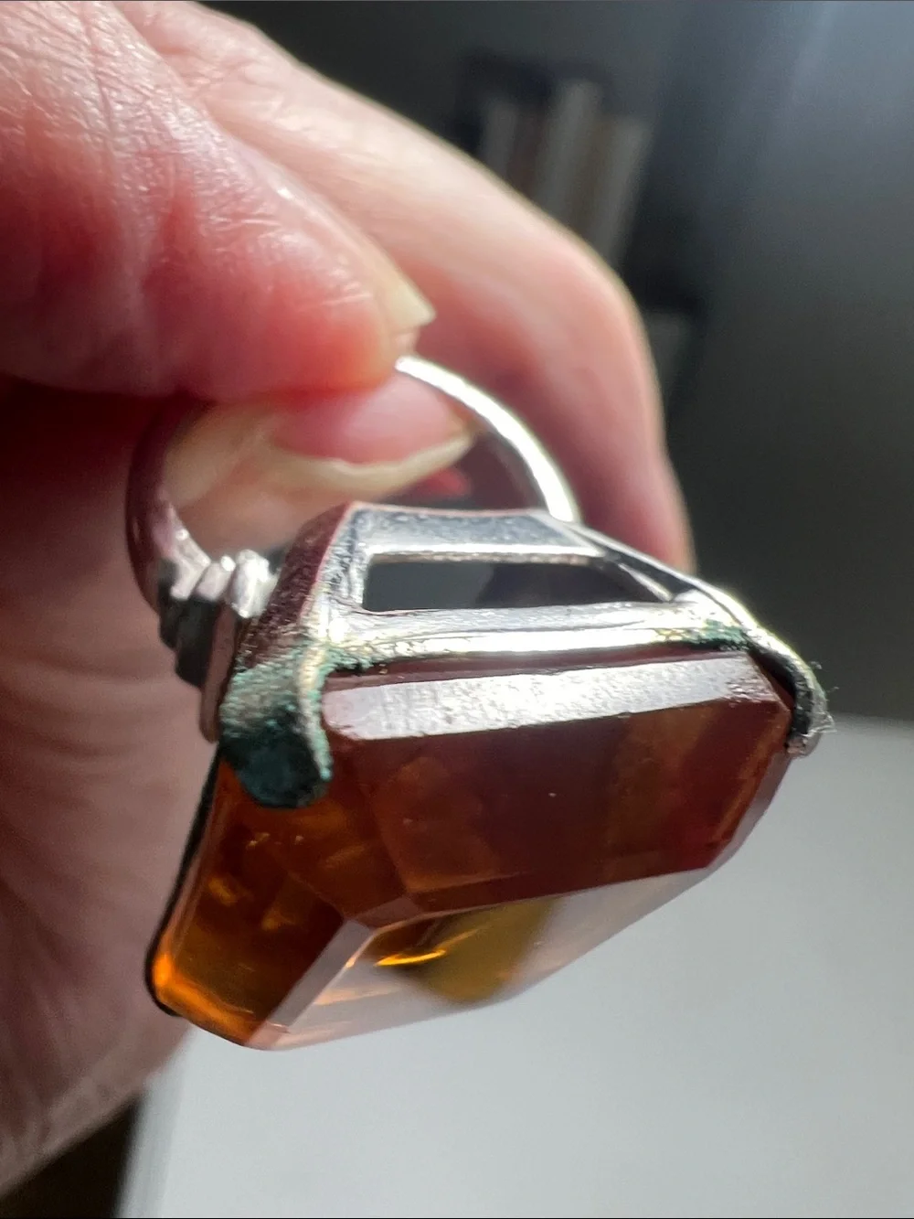 Bold Large Amber Faceted Cocktail Ring  -  Size 5 3/4 -  Heirloom Estate Vintage